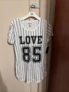 On Fire White and Black 'LOVE 85' Pinstripe Tee